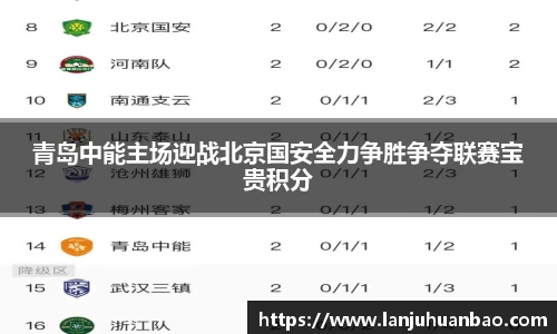 青岛中能主场迎战北京国安全力争胜争夺联赛宝贵积分